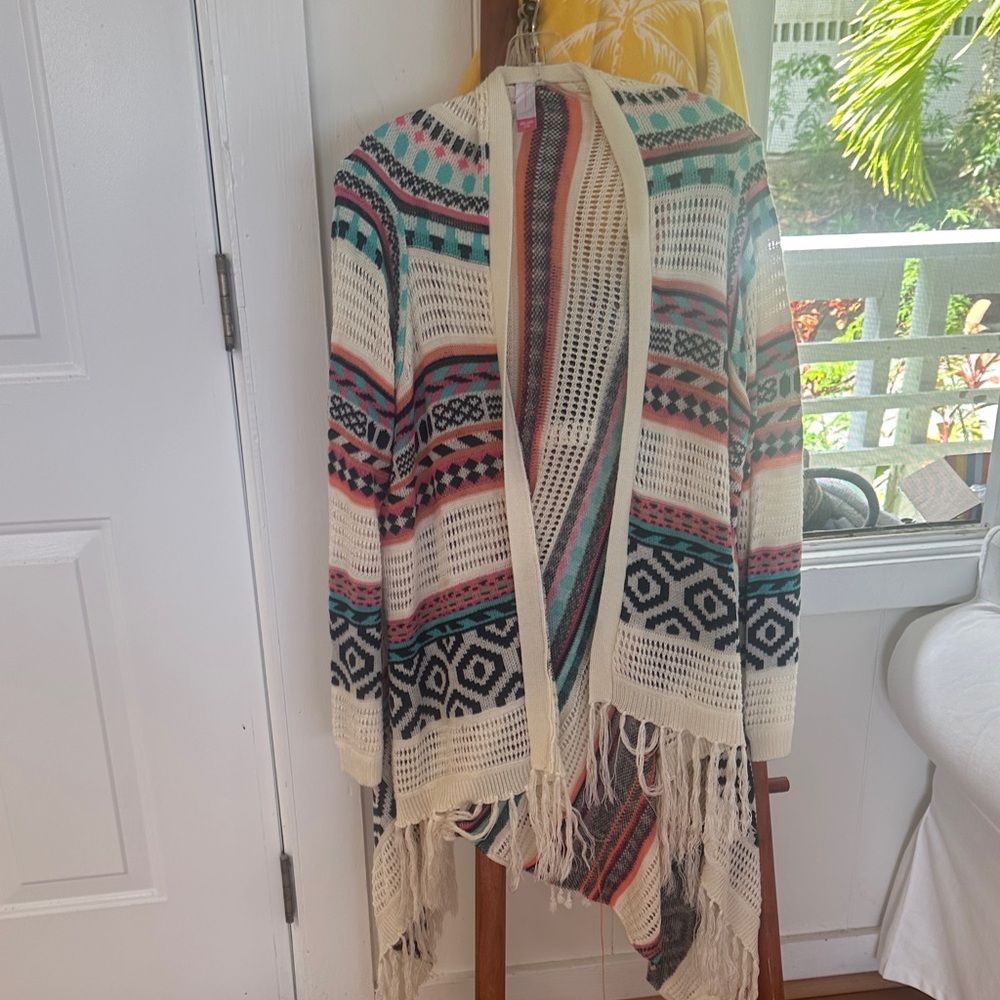 No Boundaries Cream and Multicolor Boho Knit Cardigan
